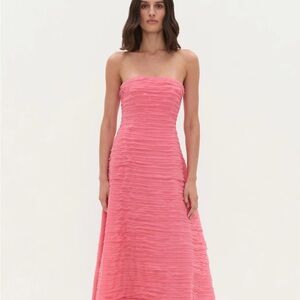 Aje Soundscape Guava Pink Strapless Ruffle A-Line Gown